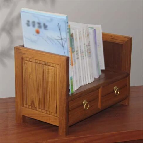 Storage Shelving Unit Small Wooden Desktop Bookshelf with Double Drawer Organizer Display Shelf Freestanding Rack Dormitory in Kuwait