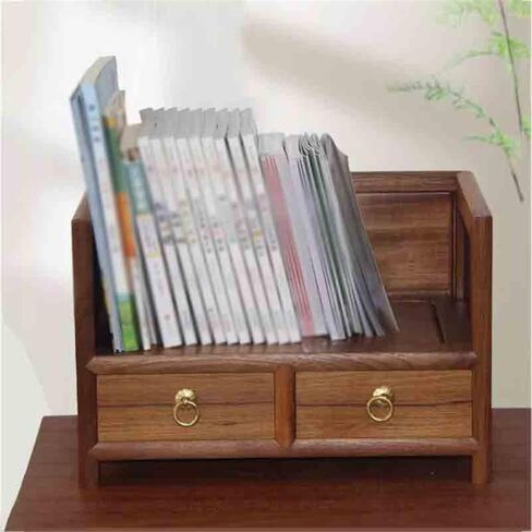 Storage Shelving Unit Small Wooden Desktop Bookshelf with Double Drawer Organizer Display Shelf Freestanding Rack Dormitory in Kuwait