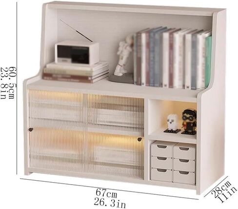 Storage Shelving Unit Desktop Wooden Book Shelf Multi Storey Organizer with Plastic Sliding Cabinet Doors Rack Bookshelf in Kuwait