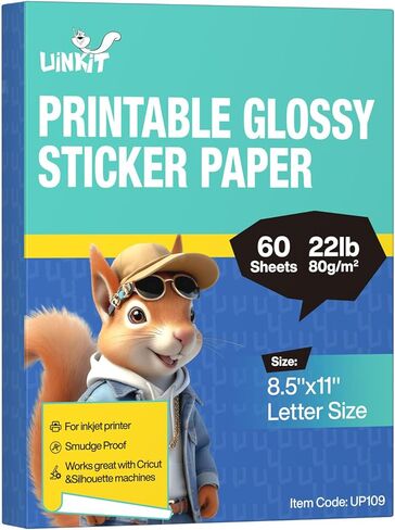 Uinkit Premium Adhesive Photo Paper 8.5x11 inch Glossy Self-Adhesive Sticker Paper for Inkjet Printer, Quick Dry Works with Cricut Silhouette - Perfect for Stickers Labels (120) in Kuwait