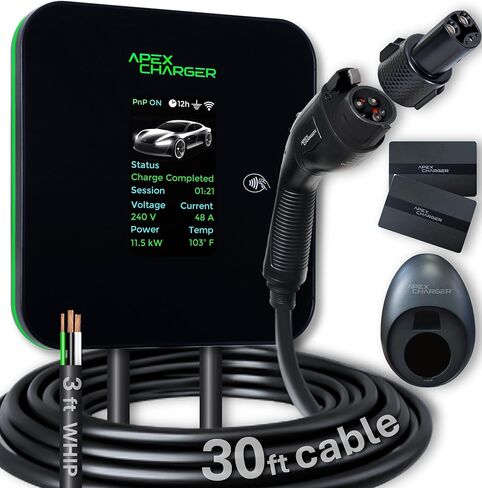 MACH 2. NACS/Tesla Connector. Fast Hardwired Level 2 EV Charger J1772 car Connector, 48 amp Garage-pro wall-Mount EVSE - Electric Vehicle Charging Station. Accessories: 30ft Cable & 5-Year Coverage in Kuwait
