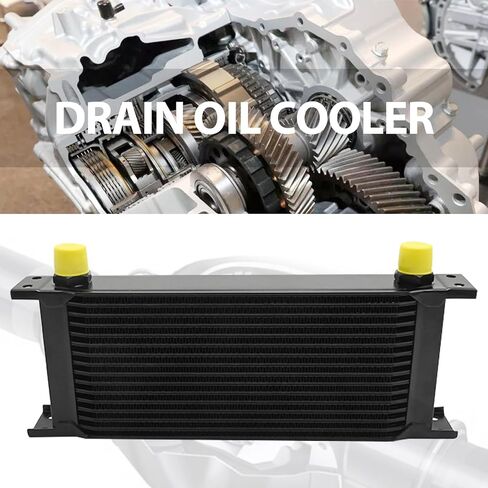 Saihisday 16 Row Oil Cooler Transmission Cooler, 10AN Transmission Stacked Plate Universal Engine Coolers British Radiator Aluminium Alloy Condenser Replacement for Universal Vehicles (Black) in Kuwait