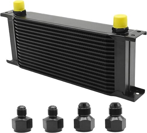 Saihisday 16 Row Oil Cooler Transmission Cooler, 10AN Transmission Stacked Plate Universal Engine Coolers British Radiator Aluminium Alloy Condenser Replacement for Universal Vehicles (Black) in Kuwait