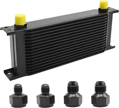 Saihisday 16 Row Oil Cooler Transmission Cooler, 10AN Transmission Stacked Plate Universal Engine Coolers British Radiator Aluminium Alloy Condenser Replacement for Universal Vehicles (Black) in Kuwait