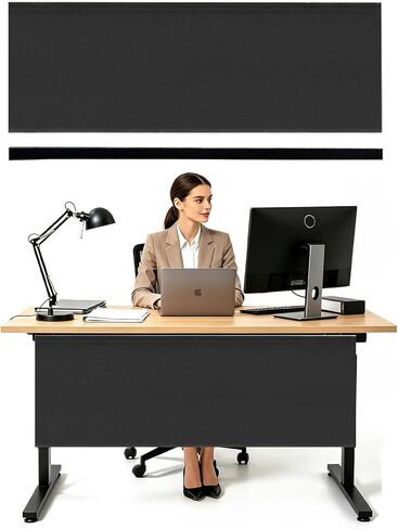 2Pcs 60 Inch Under Desk Privacy Panel, Self-Adhesive Desk Back Panel with Cable Management Pocket for Cord Organizer, Black Oxford Fabric Modesty Panels for Home Office Workstation in Kuwait