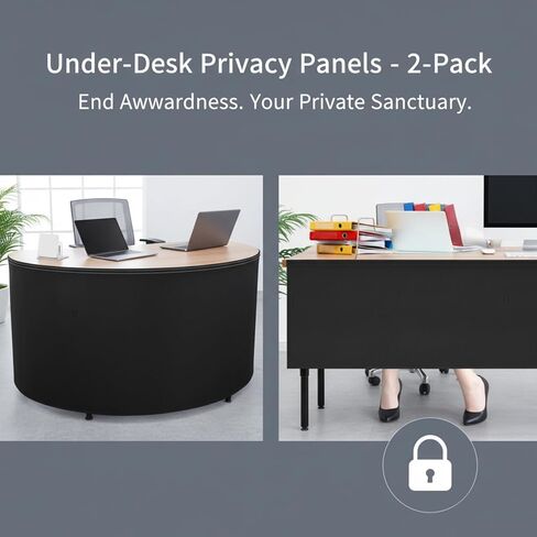 2Pcs 60 Inch Under Desk Privacy Panel, Self-Adhesive Desk Back Panel with Cable Management Pocket for Cord Organizer, Black Oxford Fabric Modesty Panels for Home Office Workstation in Kuwait