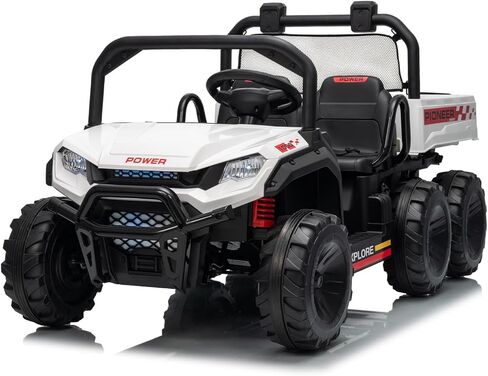 Kids 24V 2-Seater Electric Ride on Car, 4WD Ride on UTV w/Remote Control, Sand Shovel, Electric Dump, 4 Spring Suspensions, LED Lights, 6-Wheeler Off-Road Electric Vehicle for Kids Ages 3-8, White in Saudi Arabia
