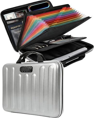 DOZAWA Fireproof Document Box, Hard Case Document Organizer with Lock, 13 Pockets Accordion File Folder with Reflective Strip, Waterproof Safe Box for Important Documents & Valuables Storage, Black in Kuwait