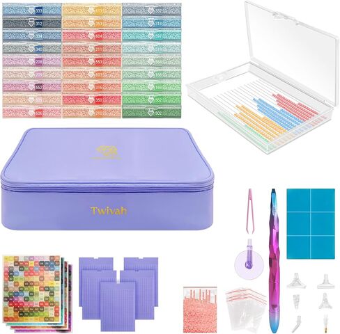 27 Pcs Diamond Art Storage with Bag, 2-in-1 Diamond Art Trays Container with Lids, Diamond Painting Accessories with Color Sticks, Diamond Art Kits for Adults & Kids Christmas, Birthday (Pink) in Saudi Arabia