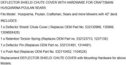 Replacement for Craftsman 42" Deflector Shield W/MOUNTING Hardware 130968 532130968 for OEM in Kuwait