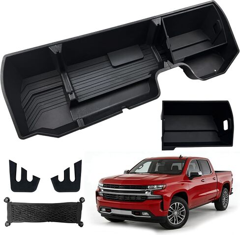تخزين تحت المقعد لسيارة 2019-2026 Chevy Silverado 1500 Crew Cab، صندوق تخزين مقسم أسفل المقعد لـ 2020-2026 Silverado/Sierra 2500HD 3500HD كابينة مزدوجة وكابينة طاقم مع جيب شبكي وصندوق داخلي in Kuwait