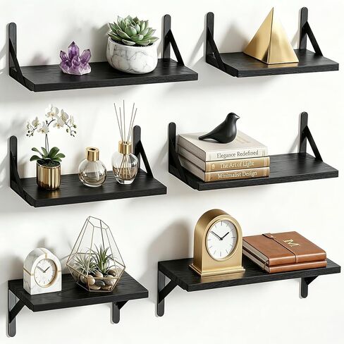AMADA HOMEFURNISHING Wall Shelves Set of 6, Wood Floating Shelves for Wall Decor, Rustic Farmhouse Wall Shelves for Bedroom, Bathroom Shelves for Wall Storage, Book Shelves for Living Room, Wooden in Saudi Arabia
