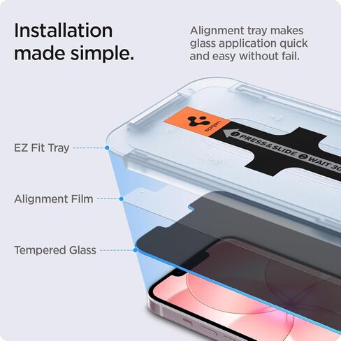 Spigen Tempered Glass Screen Protector [GlasTR EZ FIT - Privacy] Designed for iPhone 14 / iPhone 13 Pro/iPhone 13 in Saudi Arabia