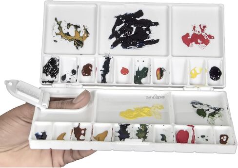 ZAHEPA Paint Tray, Large Paint Palette Box with Thumb Hole, Plastic Paint Tray Palette with 41 Compartments, 24 Wells & 12 Mixing Areas, Watercolor Mixing Tray with Plastic Lid Art Palette for Artists in Kuwait