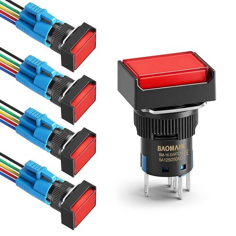 Baomain 5/8" 16mm Push Button Switch Momentary Rectangular Cap LED Lamp Red Yellow Orange Blue Green Light DC 24V SPDT 5 Pin 5 Pack in Saudi Arabia