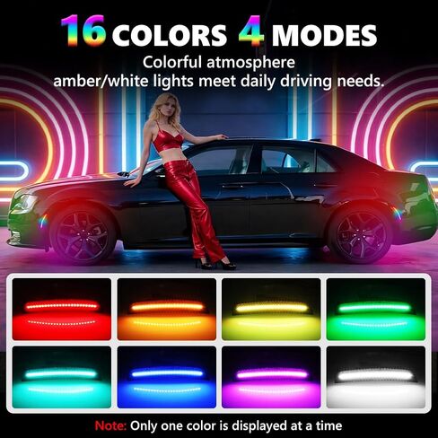 مصابيح علامة جانبية LED RGB كاملة لكرايسلر 300 2015-2024، [4 أوضاع 16 لونًا] مصابيح علامة RGB متعددة الألوان، مجموعة مصد عدسة مدخنة أمامية وخلفية مع جهاز تحكم عن بعد 24 مفتاحًا، 4 قطع in Kuwait