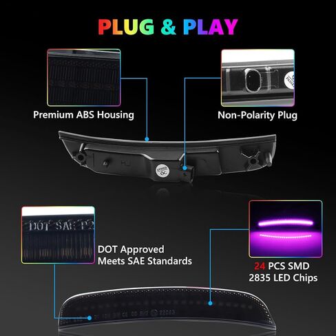 مصابيح علامة جانبية LED RGB كاملة لكرايسلر 300 2015-2024، [4 أوضاع 16 لونًا] مصابيح علامة RGB متعددة الألوان، مجموعة مصد عدسة مدخنة أمامية وخلفية مع جهاز تحكم عن بعد 24 مفتاحًا، 4 قطع in Kuwait