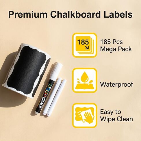 Blackboard Label - 185 Waterproof Reusable Blackboard Stickers with 3 Liquid Chalk Marks Used for Mason Jars, Party Decoration, Craft Room, Storage, tidying up Your Home and Kitchen in Kuwait