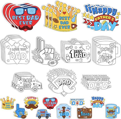 30 Packs Father's Day Coloring Craft Kit with Magnet - Color Your Own Dad Magnets Card Set, DIY Fridge Refrigerator Decor Home Party Gift Class Art Activity Supplies for Dad Grandpa Husband in Saudi Arabia