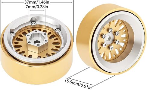 DJX 4PCS RC Brass 1.3 Inch Beadlock Wheels 45g/pc Negative Offset -4.25 for 1/24 Axial SCX24 FCX24 1/18 TRX4M Redcat Ascent-18 HPI Venture 18 Upgrade Parts in Kuwait