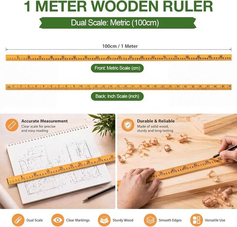 Bulk 12 Pack 39 Inch Yard Sticks, Double Sided Heavy Duty Economy Thick Meters, Meter Sticks for School Classroom Home Office Kid Clothing Measuring Tailor Craft in Kuwait
