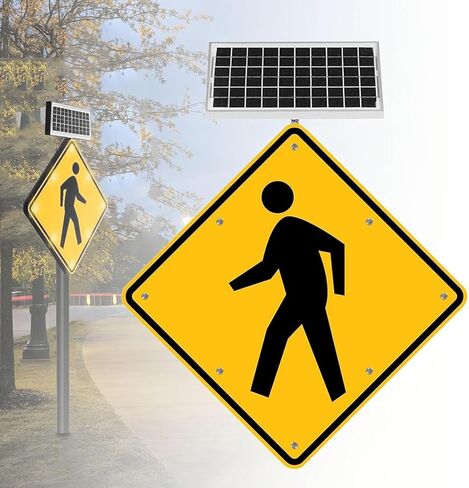 Aluminum Pedestrian Road Warning Signs Traffic, 24"/30" Solar Powered LED Flashing Crossing Sign with Metal Frame & Engineering Grade Reflective Film, for Streets and Crosswalks in Kuwait