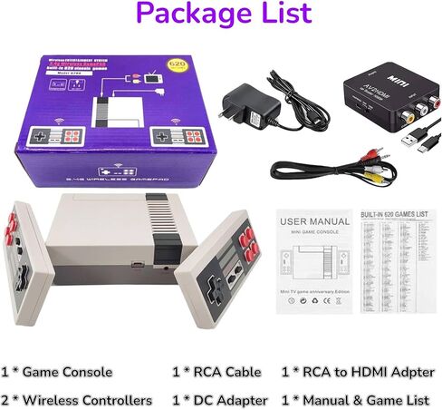 Classic Mini Retro Game Console,AV and HDMI Output Handheld Game System with Dual Wireless Controllers,Plug and Play(WH). in Kuwait
