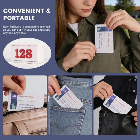 US Citizenship Flash Cards 2026-128 Civics Test Flash Cards Bilingual Spanish English Booklet Combo Set (Questions & Answers), Preguntas para la ciudadania 2026, Naturalization Study Guide in Kuwait