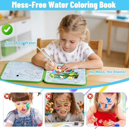 كتاب رسم مائي قابل لإعادة الاستخدام للأطفال، 4 عبوات من كتب تلوين مائية خالية من الفوضى مع قلم مائي حكاية خرافية، موضوعات المحيط والحيوانات للأعمار من 3 سنوات فما فوق، ألعاب تعليمية محمولة لأنشطة السفر in Kuwait