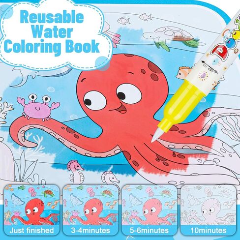 كتاب رسم مائي قابل لإعادة الاستخدام للأطفال، 4 عبوات من كتب تلوين مائية خالية من الفوضى مع قلم مائي حكاية خرافية، موضوعات المحيط والحيوانات للأعمار من 3 سنوات فما فوق، ألعاب تعليمية محمولة لأنشطة السفر in Kuwait