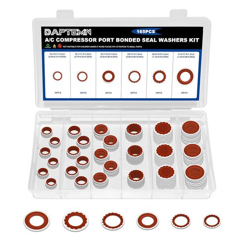 165PCS Air Conditioning Compressor Seal Washers Kit, 6 Sizes A/C System Compressor Port Gasket Repairs Universal Automotive Self-Centered Washers (ID: 8mm-17.5mm) (Green) in Saudi Arabia