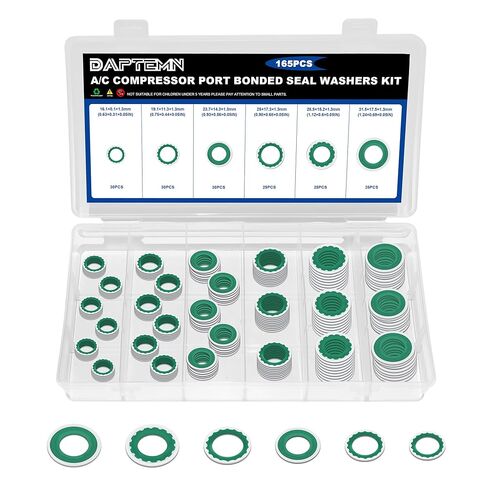 165PCS Air Conditioning Compressor Seal Washers Kit, 6 Sizes A/C System Compressor Port Gasket Repairs Universal Automotive Self-Centered Washers (ID: 8mm-17.5mm) (Green) in Saudi Arabia