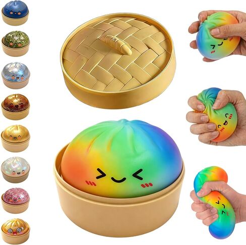 Glitter Dumpling Squishy,Dumpling Squishies,Glitter Dumpling Mystery Box,Colorful Dumpling Stress Balls Fidget,Jumbo Squishy Toy with Steamer Box Suitable for Adult use in Offices (Glitter White) in Kuwait
