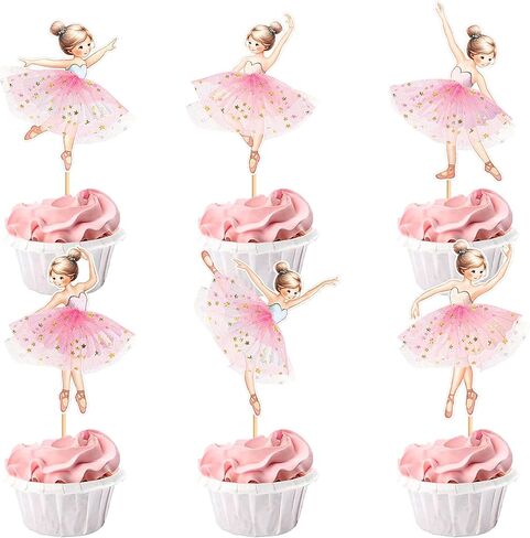 24Pcs Pink Tutu Ballerina Cupcake Topper Ballet Tutu Dancer with Slipper Cupcake Picks for Dancing Girls Ballerina Birthday Cupcake Decorations Ballet Baby Shower Bridal Shower Dancer Party Supplies in Kuwait