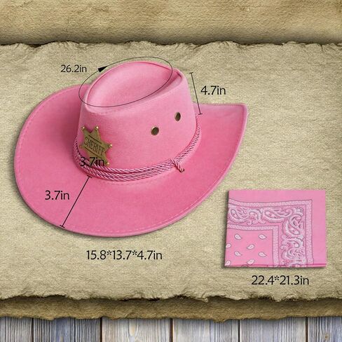 Kids Western Cowboy Hat&Bandana Set,Suede Costume Hat with Scarf,Halloween Western Party Accessories for Kids Boys Girls in Kuwait