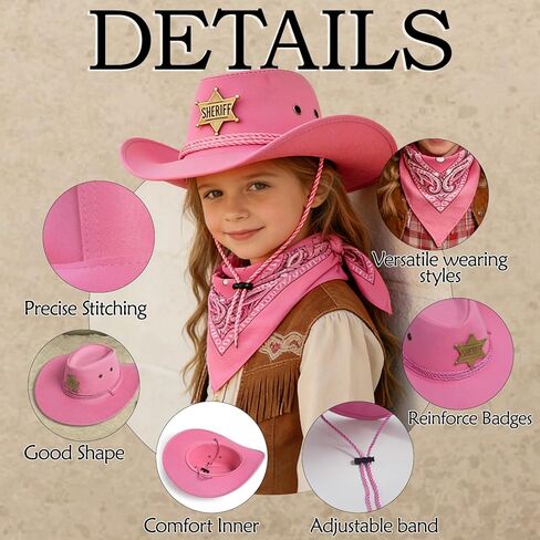 Kids Western Cowboy Hat&Bandana Set,Suede Costume Hat with Scarf,Halloween Western Party Accessories for Kids Boys Girls in Kuwait