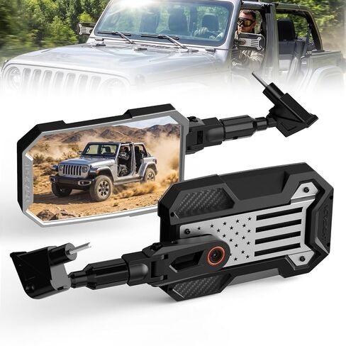 مرايا بأبواب مغلقة - مرايا جانبية من Wrangler JL متوافقة مع 2018-2023 Wrangler JL & Gladiator JT، مرايا جانبية أوسع مضادة للاهتزاز مع لوحة خلفية قابلة للإزالة + 5 مجموعات ملصقات إبداعية in Kuwait