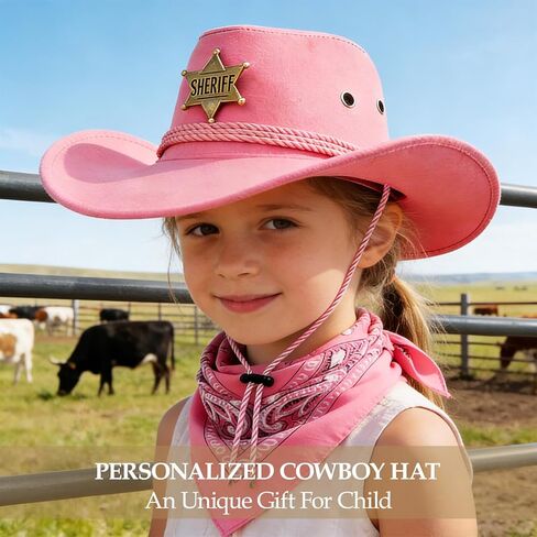 Kids Western Cowboy Hat&Bandana Set,Suede Costume Hat with Scarf,Halloween Western Party Accessories for Kids Boys Girls in Kuwait
