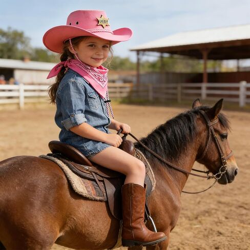 Kids Western Cowboy Hat&Bandana Set,Suede Costume Hat with Scarf,Halloween Western Party Accessories for Kids Boys Girls in Kuwait