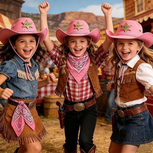 Kids Western Cowboy Hat&Bandana Set,Suede Costume Hat with Scarf,Halloween Western Party Accessories for Kids Boys Girls in Kuwait