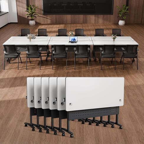 Modular Conference Table 2PCS, Folding Conference Room Tables on Wheels Grey 70.9in, Modern Rectangular Training Table for Office Meeting, Rolling Seminar Tables for 2-8 in Kuwait