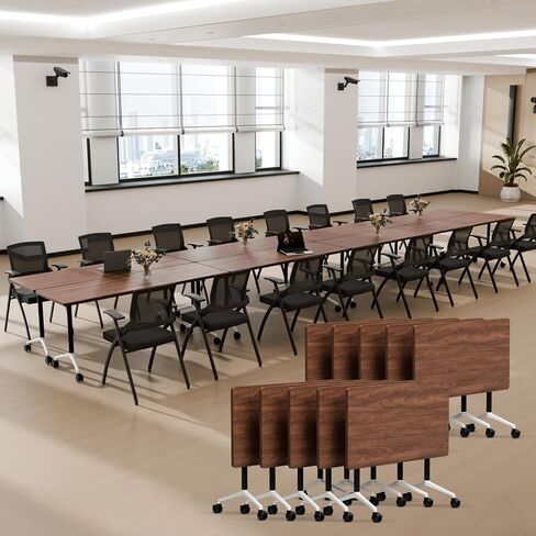 Modular Conference Table 2PCS, Folding Conference Room Tables on Wheels Grey 70.9in, Modern Rectangular Training Table for Office Meeting, Rolling Seminar Tables for 2-8 in Kuwait