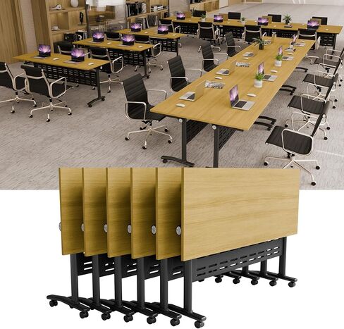 Modular Conference Table 2PCS, Folding Conference Room Tables on Wheels Grey 70.9in, Modern Rectangular Training Table for Office Meeting, Rolling Seminar Tables for 2-8 in Kuwait