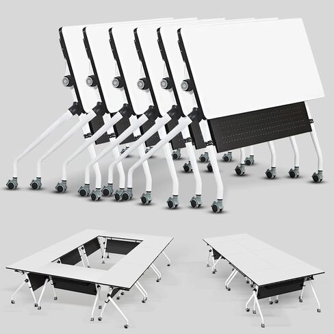 Modular Conference Table 2PCS, Folding Conference Room Tables on Wheels Grey 70.9in, Modern Rectangular Training Table for Office Meeting, Rolling Seminar Tables for 2-8 in Kuwait