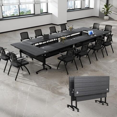 Modular Conference Table 2PCS, Folding Conference Room Tables on Wheels Grey 70.9in, Modern Rectangular Training Table for Office Meeting, Rolling Seminar Tables for 2-8 in Kuwait