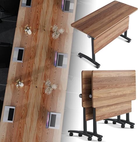 Modular Conference Table 2PCS, Folding Conference Room Tables on Wheels Grey 70.9in, Modern Rectangular Training Table for Office Meeting, Rolling Seminar Tables for 2-8 in Kuwait