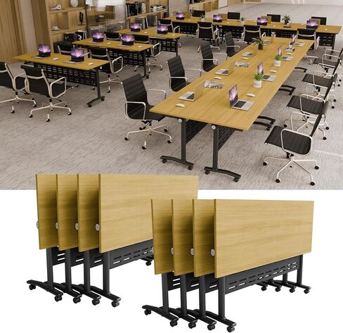 Modular Conference Table 2PCS, Folding Conference Room Tables on Wheels Grey 70.9in, Modern Rectangular Training Table for Office Meeting, Rolling Seminar Tables for 2-8 in Kuwait