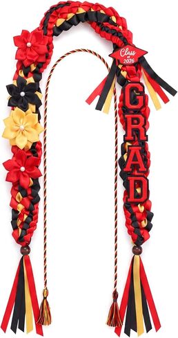 Lyrow 50'' Blue Graduation Lei and Honor Cord Class of 2026 Double Strand Braided Graduation Ribbon Leis Graduate Money Lei Gift with DIY Grad Patch 6 Satin Flower for Men Women Ceremony Party Favors in Kuwait