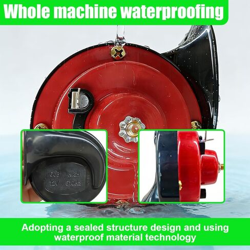 Craedli 300DB Super Loud Train Horns for Car, 12V Waterproof Air Electric Snail Horn Replacement Kit for Cars, Motorcycles, Trucks, Bikes, Boats, Marine, Universal Automotive Accessories (Red) in Kuwait