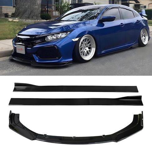 3 Pcs Front Bumper Lip for Honda Civic 2016-2020 Gloss Black Front Lip Chin Splitter Spoiler Body Kit Honda Civic Accessories (Front Lip-Gloss Black) in Saudi Arabia